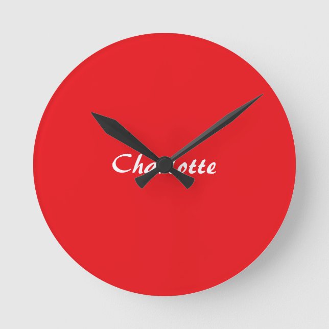Horloge Ronde Rouge blanc Script élégant minimaliste Nom moderne (Recto)