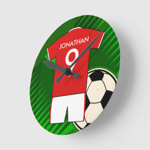 Horloge Ronde Rouge et blanc personnalisés de Jersey de footbal