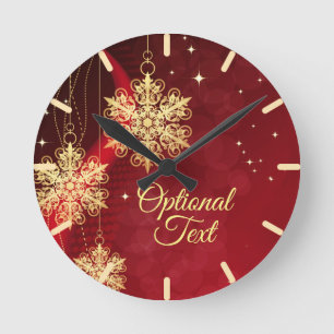 Horloge Ronde Rouge et or Flambeau de neige Filige personnalisé