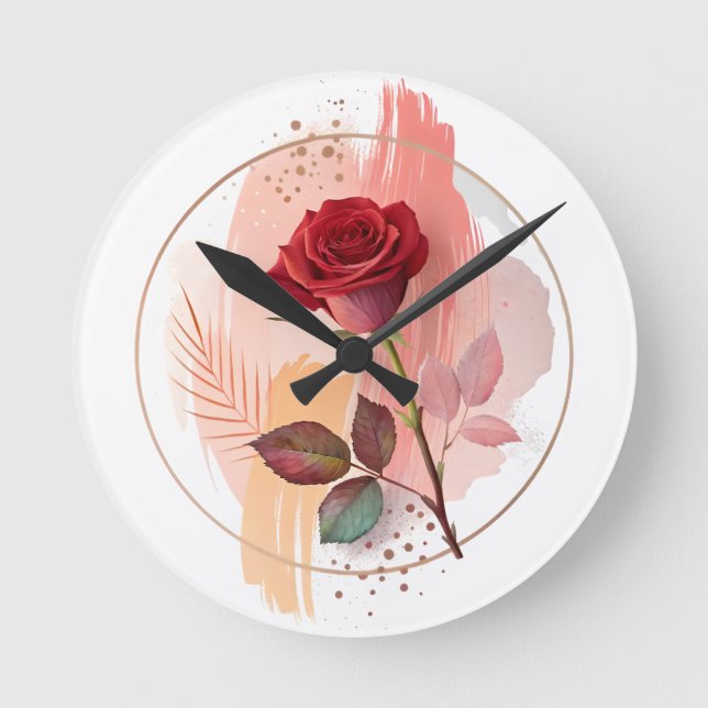 Horloge Ronde Rouge Éternel : Une Rose Moderne en Harmonie Abstr (Recto)