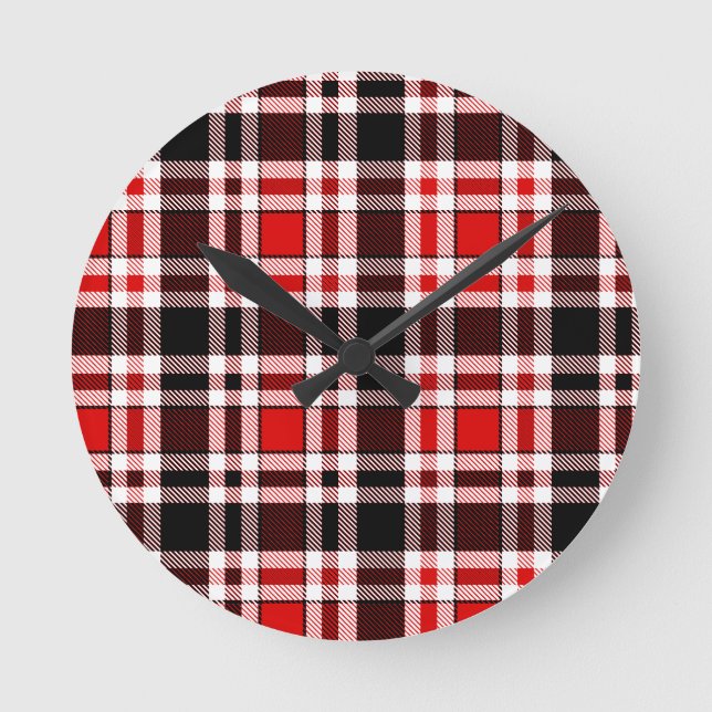Horloge Ronde Rouge Noir Blanc Flannel Tartan Design Motif (Recto)