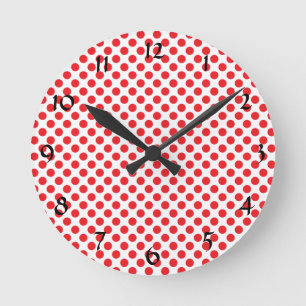 Horloge Ronde Rouge sur point Polka blanc
