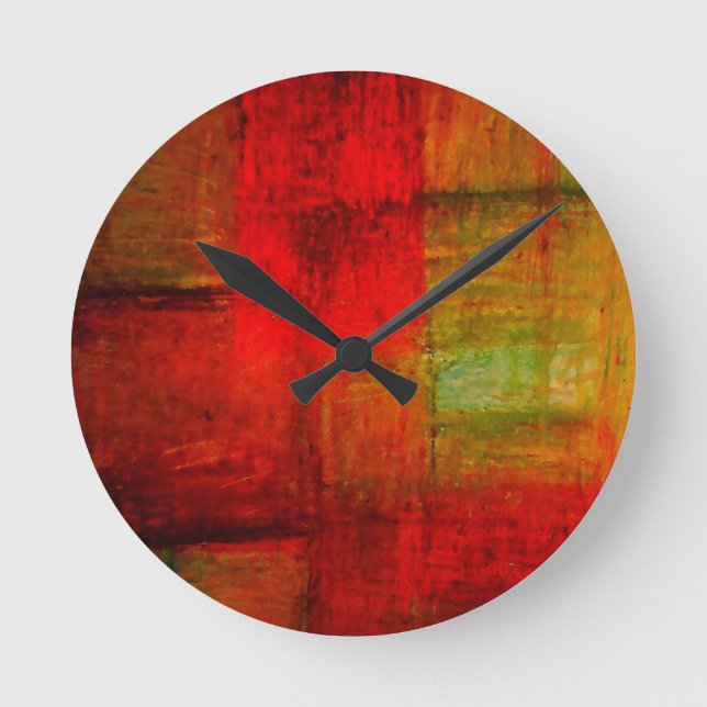 Horloge Ronde Rouge Vert brun Jaune Art Abstrait (Recto)