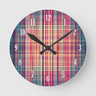 Horloge Ronde Rouge vintage rayures rugueuses motif