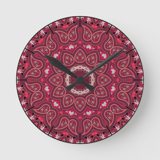 Horloge Ronde Rouges romantiques Kaleidoscope Paisley Boho (Recto)