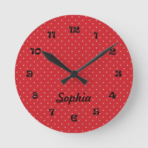 Horloge Ronde Round and White Polka Dot Clock