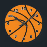Horloge Ronde Round sports clock with basketball design<br><div class="desc">Round sports clock with basketball design. Cute ball wall clock for sports coach,  sports bar,  kids room,  etc. Sporty birthday vend ideas.</div>