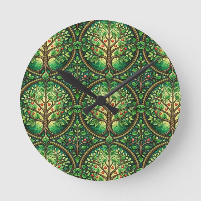 Horloge Ronde Round wall clock with a vibrant tree pattern (Recto)