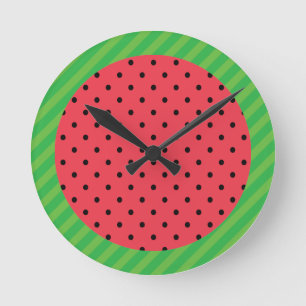 Horloge Ronde Round water melon slice, pink black polka dots