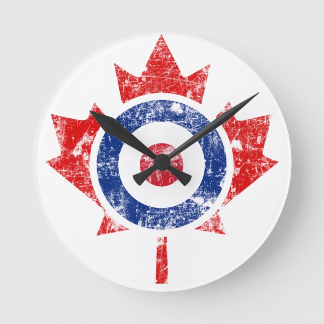 Horloge Ronde Roundel Canada Curling Hockey Cible Grunge Ice (Recto)