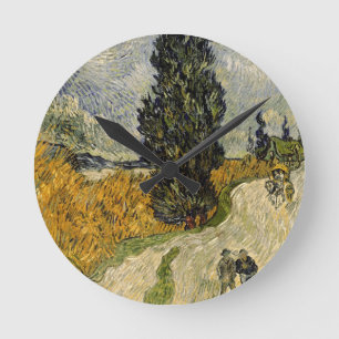 Horloge Ronde Route de Vincent van Gogh   avec des cyprès, 1890