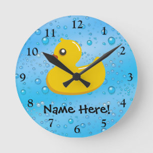 Horloge Ronde Rubber Duck Blue Bubbles Personalized Kids