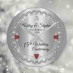 Horloge Ronde Rubis élégants | Diamants 15e anniversaire de mari<br><div class="desc">Une élégance opulente encadre ce design pour le 15e anniversaire de mariage dans un motif diamanté festonné unique avec un diamant central en forme de larme et des accents de rubis en forme de cœur et des étincelles ajoutées sur un dégradé ton argent. Veuillez noter que toutes les embellissements sont...</div>