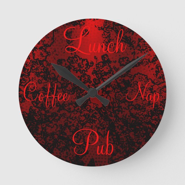 Horloge Ronde Ruby red black stylish floral vibrant élégant (Recto)