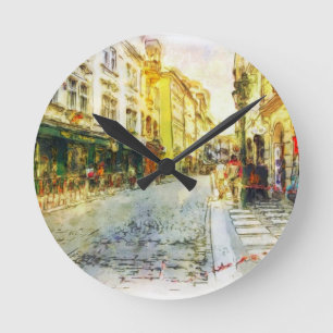 Horloge Ronde Rues de vieille aquarelle de Prague