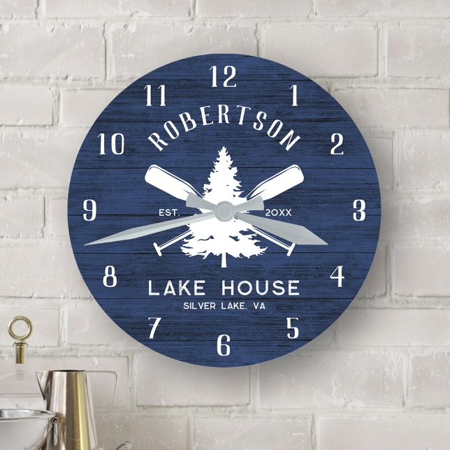 Horloge Ronde Russe Family Lake House Fir Tree Marine Blue Wood (Créateur téléchargé)
