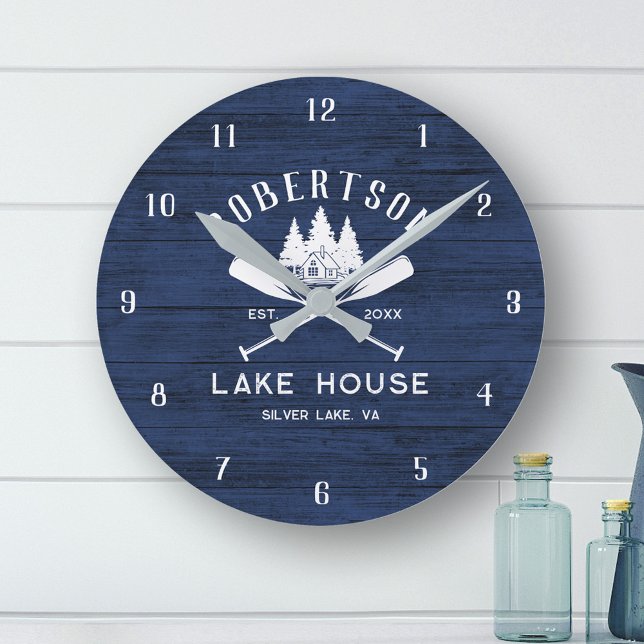 Horloge Ronde Russe Family Lake House Marine Blue Wood (Créateur téléchargé)