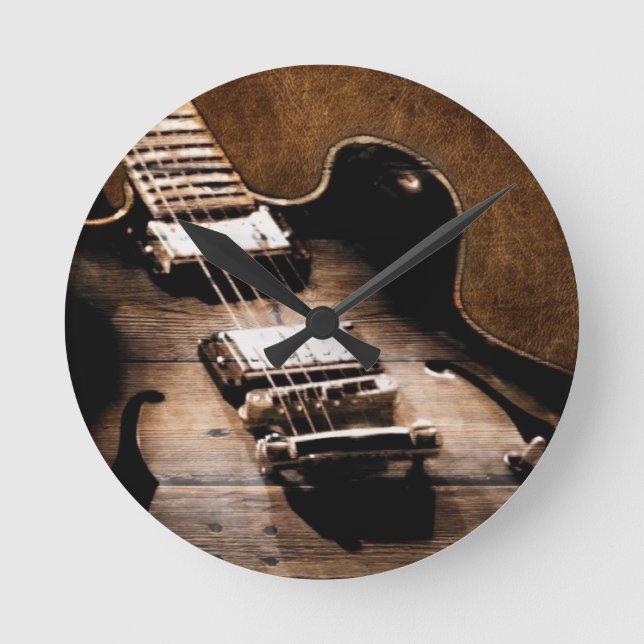 Horloge Ronde Rustic Barn Wood Western Country Music Guitare (Recto)