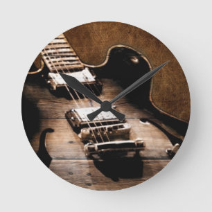 Horloge Ronde Rustic Barn Wood Western Country Music Guitare