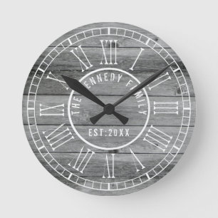 Horloge Ronde Rustic Gray Wood Family