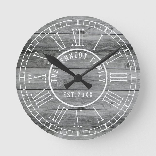 Horloge Ronde Rustic Gray Wood Family (Recto)