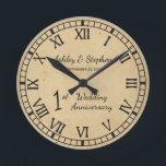 Horloge Ronde Rustic Paper<br><div class="desc">Le cadeau classique pour le premier anniversaire est le papier. C'est dans cet esprit que nous avons créé ce style rustique faux teinté moderne de premier anniversaire avec des chiffres romains, vos noms et date mariage. Conception composite par Holiday Hearts Designs (droits réservés). Si vous avez des questions ou avez...</div>