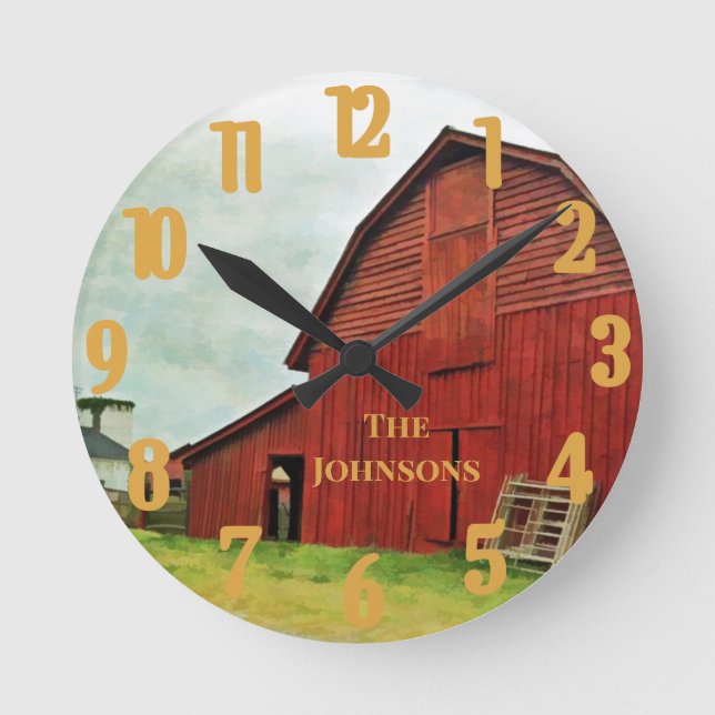 Horloge Ronde Rustic Red Barn Scene (Recto)