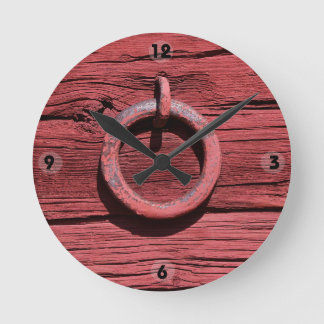 Horloge Ronde Rustic Rural Red Wood Wall Iron Ring Clock