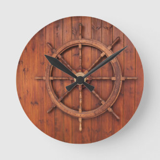 Horloge Ronde Rustic Ships Casque Wheel - nautical vintage woode