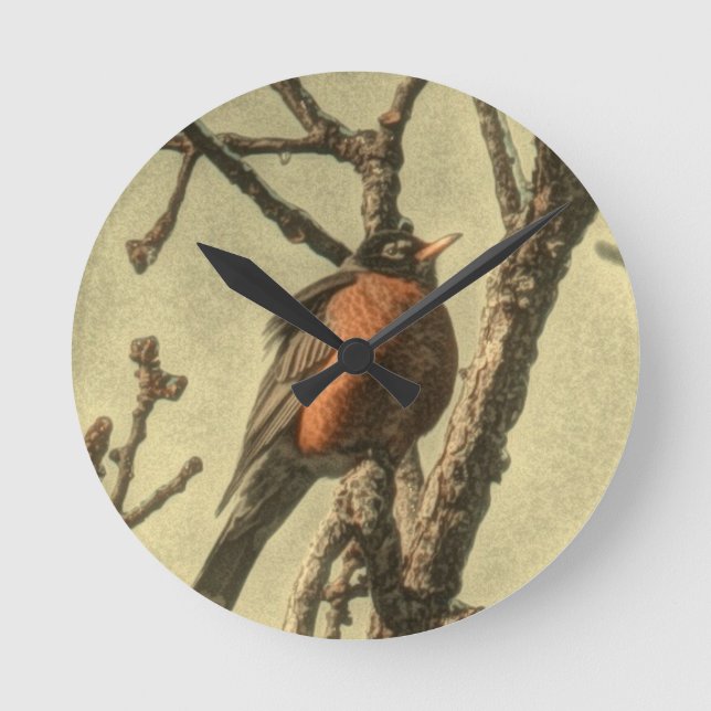 Horloge Ronde Rustic Tree branches Michigan State Bird Robin (Recto)