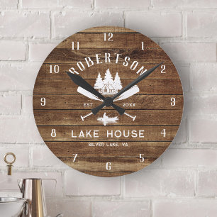 Horloge Ronde Rustic Wood Family Lake House Fisherman Trees