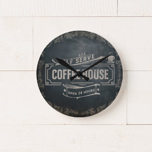 Horloge Ronde Rustique Antique Noir et Brown Café Bar Photo