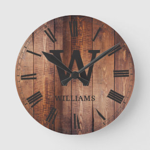 Horloge Ronde Rustique Brown bois Custom Family Farmhouse initia
