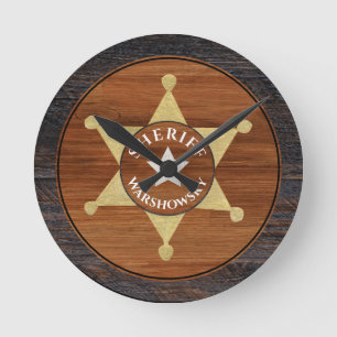 Horloge Ronde Rustique Brown Tone Sheriff Badge Star