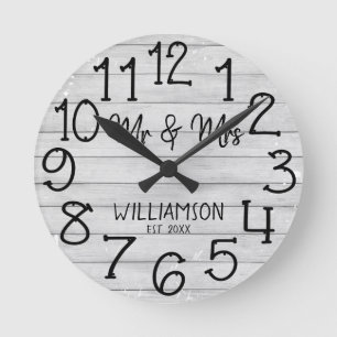 Horloge Ronde Rustique Faux Plancher en bois Nom personnalisé Ro