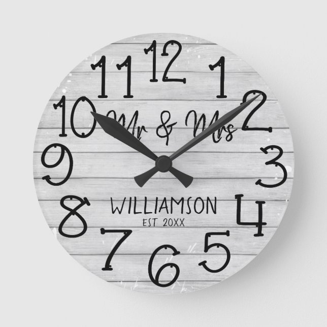 Horloge Ronde Rustique Faux Plancher en bois Nom personnalisé Ro (Recto)