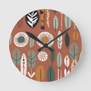 Horloge Ronde Rustique Fleur sauvage en terre cuite Boho Eclecti