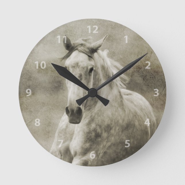 Horloge Ronde Rustique Galloping Cheval andalou (Recto)