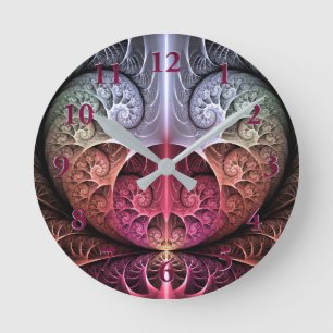 Horloge Ronde Rythme cardiaque, art fractal surréaliste abstrait