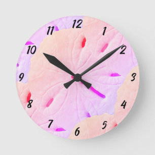 Horloge Ronde Sable Dollar Plage rose violet Art Abstrait Cadeau