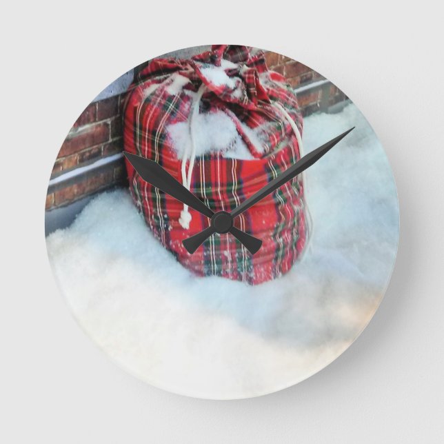 Horloge Ronde Sac du Père Noël dans la neige (Recto)
