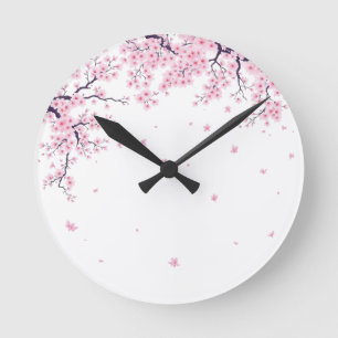 Horloge Ronde Sac en toile Art Japonais Sakura Fleur de Cerisier