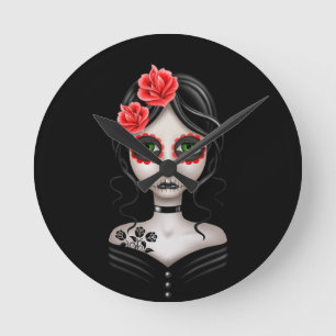 Horloge Ronde Sad Day of the Dead Girl on Black