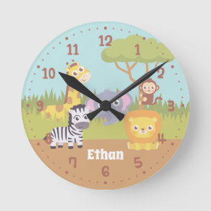 Horloge Ronde Safari sauvage Animaux Enfants Décor Chambre