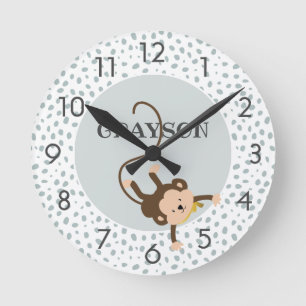 Horloge Ronde Safari Singe Gris Personnalisé