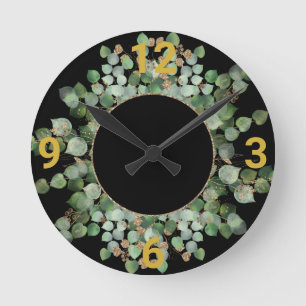 Horloge Ronde Sage Green Botanical Black Gold WALL CLOCK
