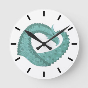 Horloge Ronde Sage vert coeur dragon sur blanc
