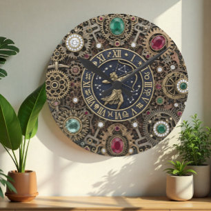Horloge Ronde Sagittarius signe zodiaque Horloge, Steampunk, pie