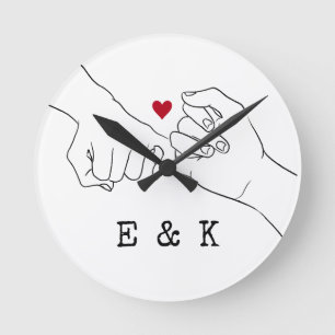 Horloge Ronde Saint Valentin Cadeau Pinky Promise Couple Cadeau