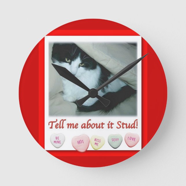 Horloge Ronde Saint Valentin Chat noir et blanc (Recto)